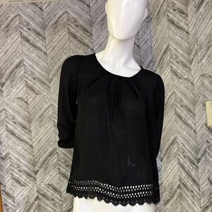 Costa Blanca sheer Black Blouse with detailed Hem, size XS
